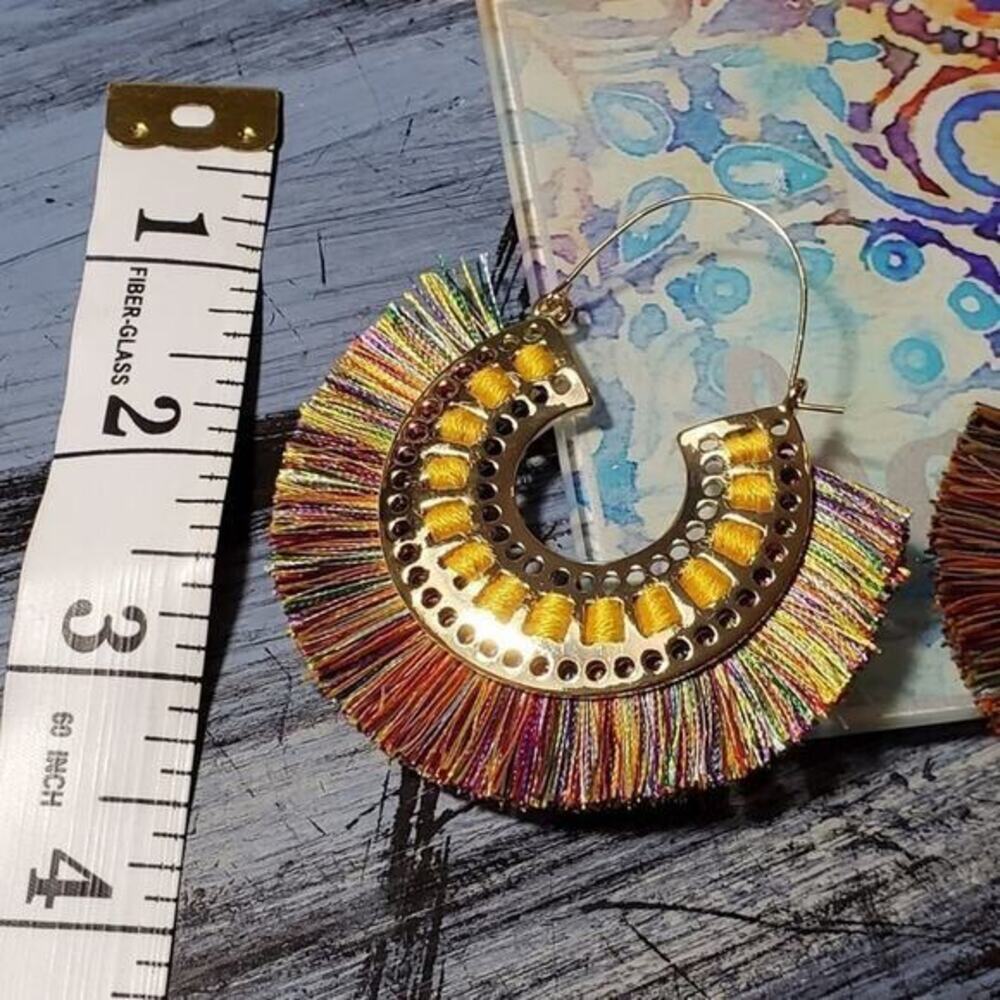 𝅺Anthropologie‎ boho hoop fringe tasseled earrings - Picture 4 of 5